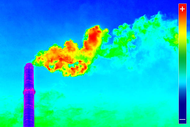 Thermovision imagen planta de calefacción de chimenea.